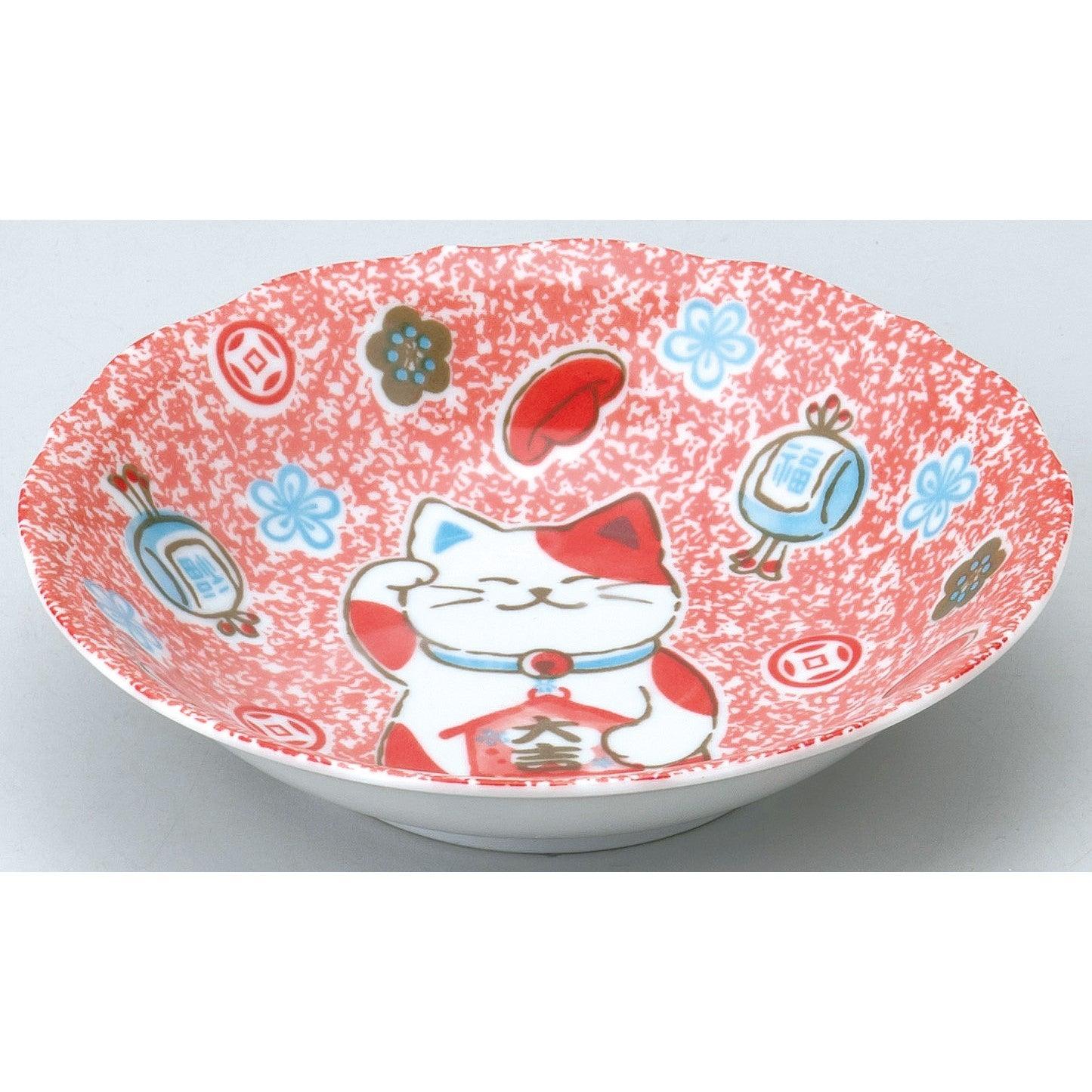 Manekineko Red 19.5cm Shallow Plate - ECI Online store│One dollar 100 yen shop