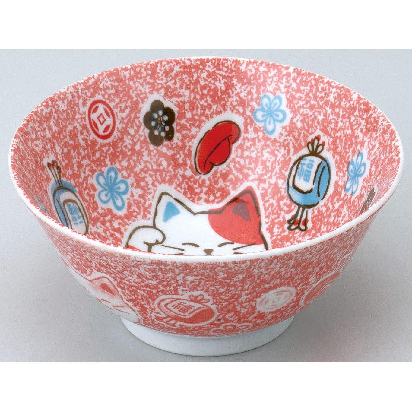 Manekineko Red 13.3cm Donburi Bowl - ECI Online store│One dollar 100 yen shop