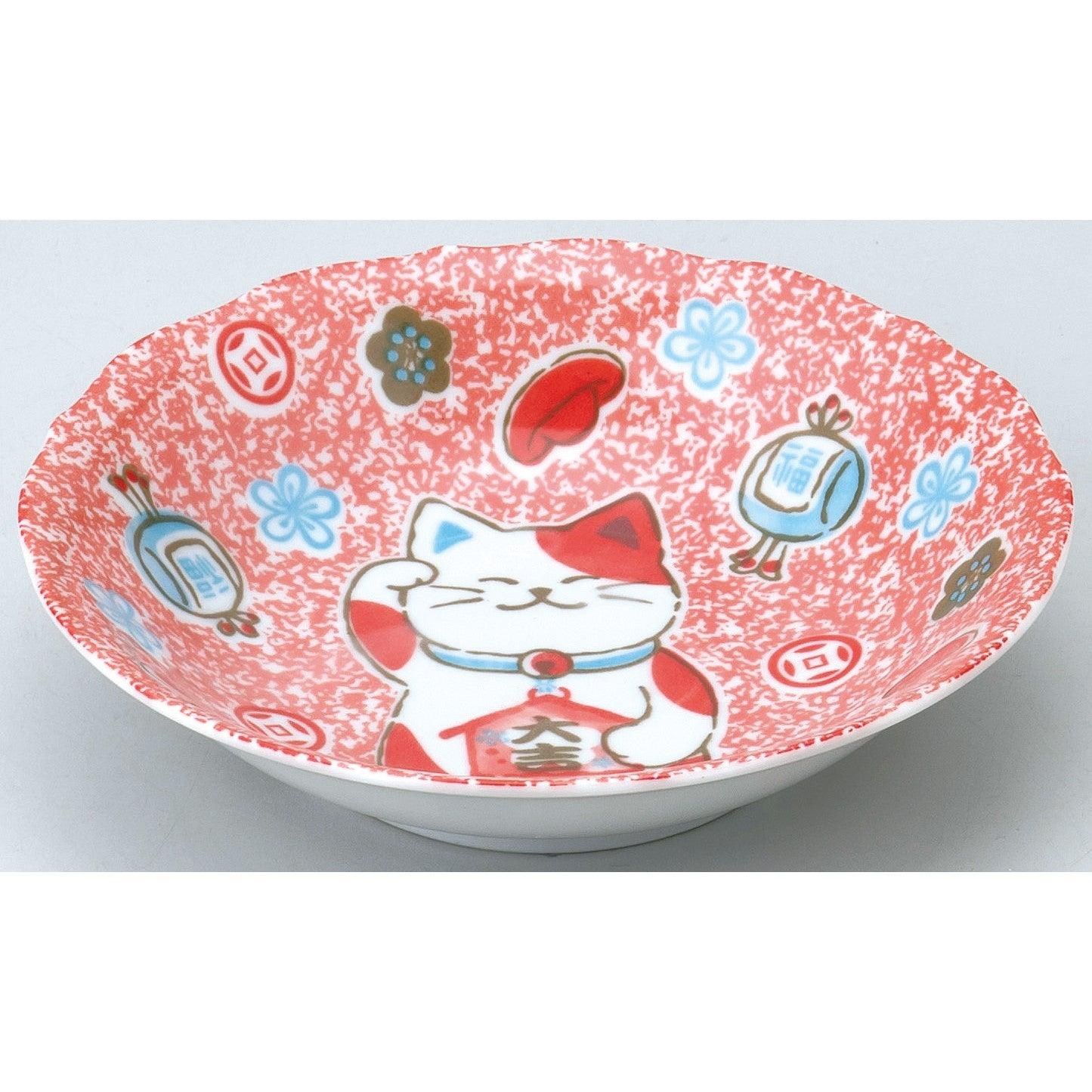 Manekineko Red 19.5cm Shallow Plate