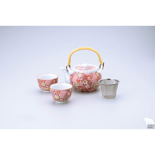 Kanoko Yuzen Red Dobin-Tea Set (1:2) - ECI Online store│One dollar 100 yen shop