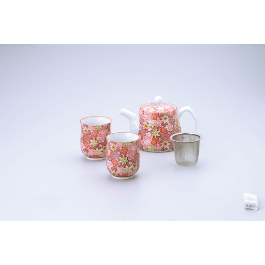 Kanoko Yuzen Red Dobin-Tea Set (1:2) - ECI Online store│One dollar 100 yen shop