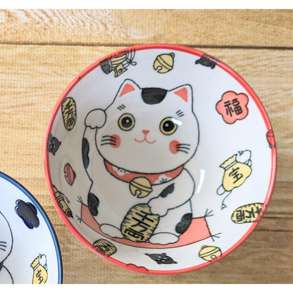 Bowls (Waving cat (for good luck) / Red 40) - ECI Online store│One dollar 100 yen shop