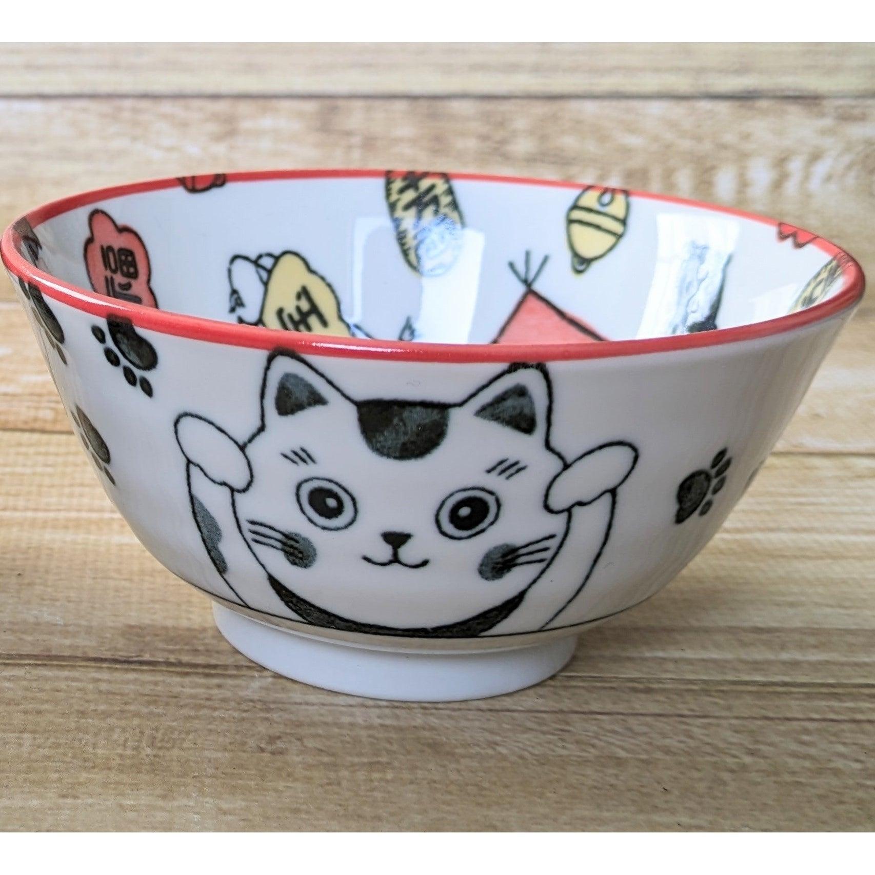 Bowls (Waving cat (for good luck) / Red 48) - ECI Online store│One dollar 100 yen shop