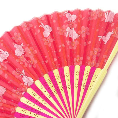 Japanese fan (2-color silk fan /Sakura & rabbits) - ECI Online store│One dollar 100 yen shop