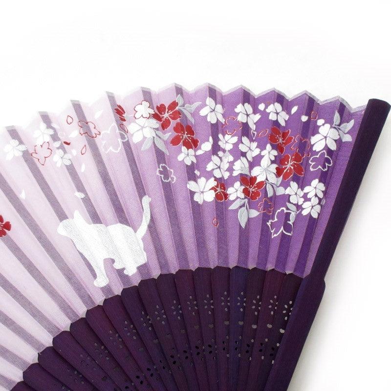 Japanese fan (Silk fan /Sakura & cats /Purple) - ECI Online store│One dollar 100 yen shop