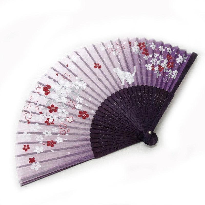 Japanese fan (Silk fan /Sakura & cats /Purple) - ECI Online store│One dollar 100 yen shop