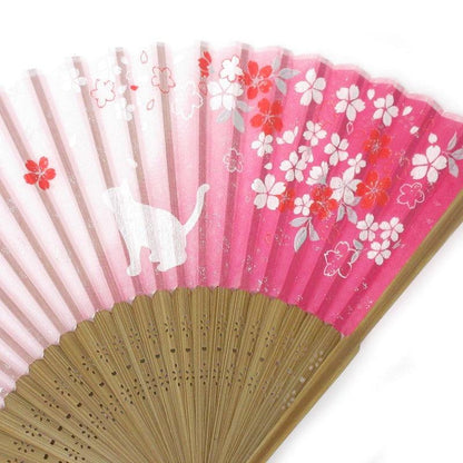 Japanese fan (Silk fan /Sakura & cats /Pink) - ECI Online store│One dollar 100 yen shop