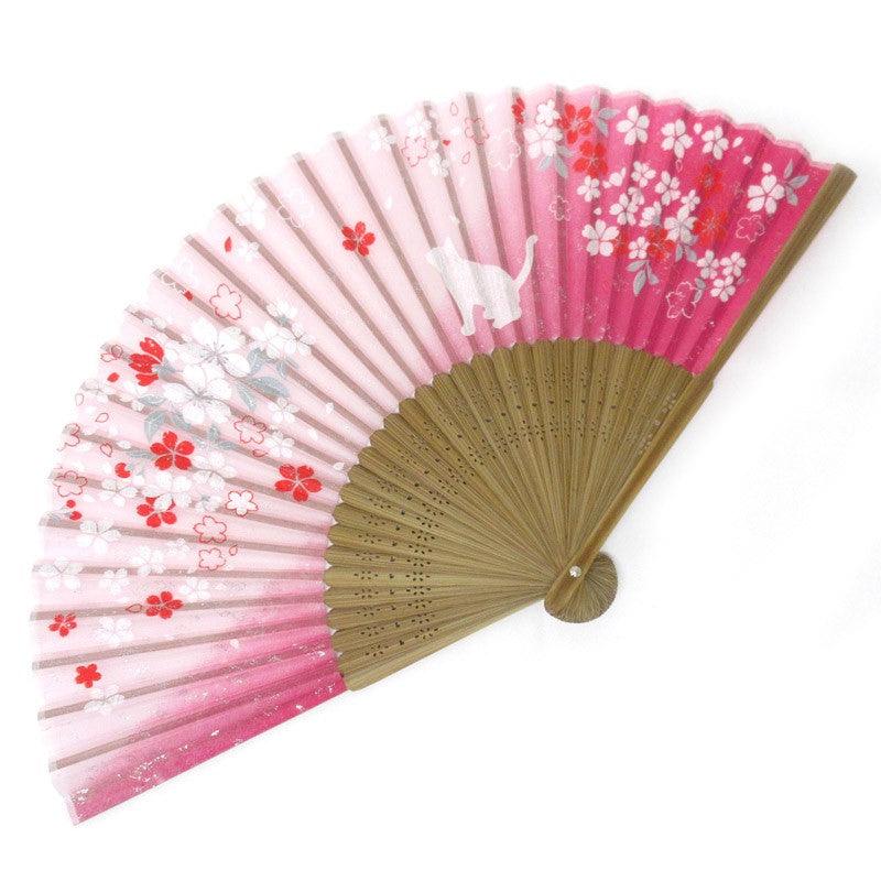 Japanese fan (Silk fan /Sakura & cats /Pink) - ECI Online store│One dollar 100 yen shop