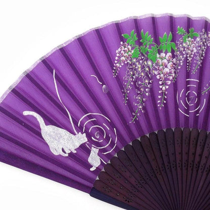 Japanese fan (Silk fan /Wisteria & cats) - ECI Online store│One dollar 100 yen shop